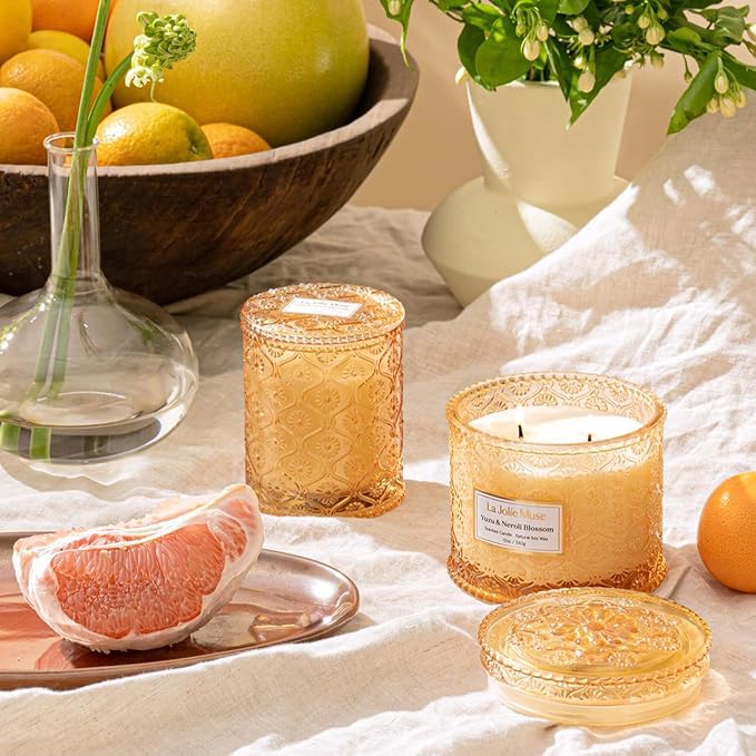 LA JOLIE MUSE Yuzu & Neroli Blossom Candle - Yuzu, Orange Blossom, Cedarwood | 12 oz Large 2-Wick Soy Wax Candle | 60 Hours Clean Burn | Citrus Scented Candle | Elegant Home Décor