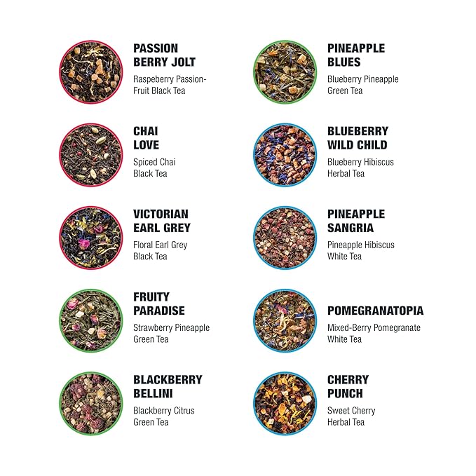Tiesta Tea - Discovery Sampler Dry Flight Set, Loose Leaf, High to No Caffeine, Hot & Iced Up to 200 Cups, Tea Variety Pack with Green, Herbal, Black & Chai Brew, 20 Resealable Sample Pouches