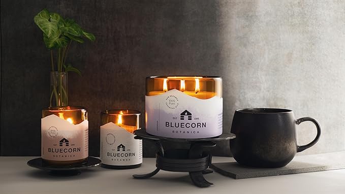 Bluecorn Beeswax Large 3-Wick Candle, 100% Pure Beeswax with Tangerine & Geranium Essential Oils, Amber Glass, Soy Free, Clean Burning Candle Wax, Long Lasting, Home Decor, American Made, 8 Oz, 1 Ct