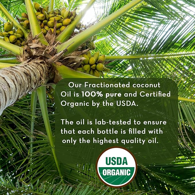 Pure Body Naturals Organic Fractionated Coconut Oil for Skin and Hair, 4 fl oz - Liquid Carrier Oil for Diluting Essential Oils, Hair Growth & Skin Moisturizer