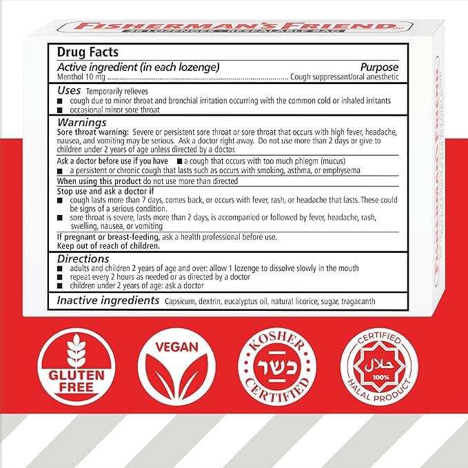 Fisherman's Friend Original Extra Strong Cough Lozenges (20 Drops x 24-Pack), 10mg Natural Menthol, Cooling Relief from Sore Throat, Persistent Cough & Everyday Irritation, Vegan & Gluten-Free