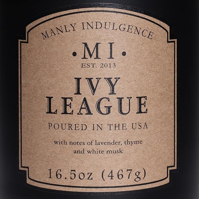 Manly Indulgence Ivy League Scented Candles for Men, 16.5 oz Single Wick, Premium Soy Blend Wax, 60H Burn, Candles for Home Scented – Made in The USA