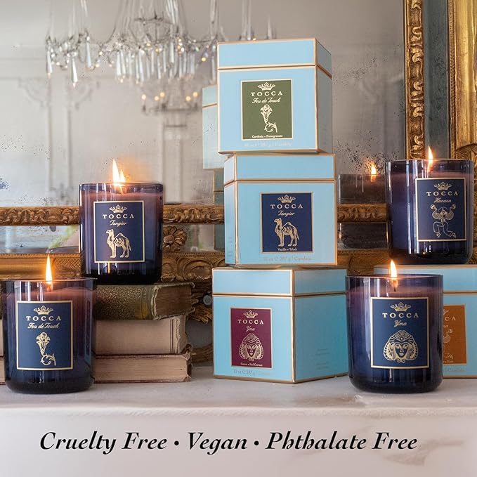 TOCCA Feu de Touch 10oz Candle - Gardenia & Pomegranate Scented, Hand Poured Soy-Wax Blend with 100% Cotton Wick, 60 Hour Burn Time