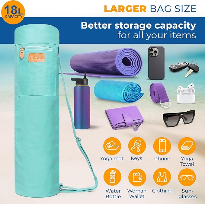 UDANA Yoga Mat Bag – Heavy Duty Canvas Carrier with 3 Pockets & Full Zip – Available in 3 Sizes (16L, 18L, 34L) - Multiple Colors
