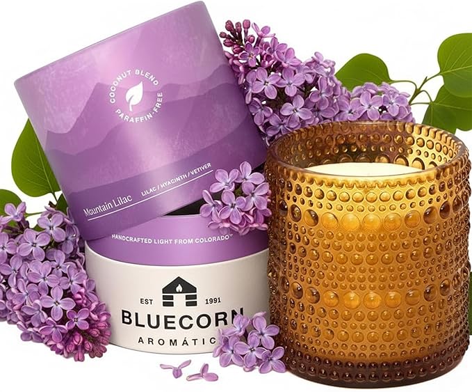 Bluecorn Aromática Scented Candle, Mountain Lilac Fragrance with Lilac, Hyacinth & Vetiver, Vegan Coconut Wax Candle, Long Lasting Candle for Home Decor, Gifts for Women & Men, American Made, 6 Oz Jar