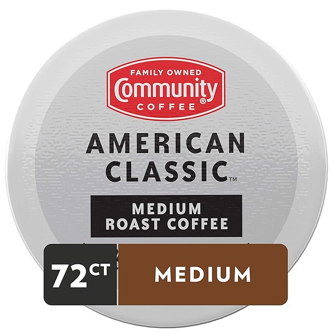 Community Coffee American Classic 72 Count Coffee Pods, Medium Roast, Compatible with Keurig 2.0 K-cup Brewers, 12 Count (Pack of 6)