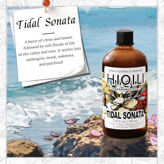 HIQILI Tidal Sonata Fragrance Oil for Diffuser, Ocean & Lemon Scents, Candle & Soap Making, Personal Care Scenting, Aquatic Notes, Long-Lasting Scents - 5.07 Fl Oz