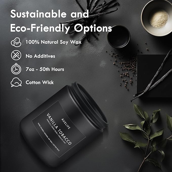 Vanilla Tobacco Candle for Men | Masculine Scented Soy Candles - Home Fragrance, Aromatherapy Gifts for Men - 7oz Black Jar, Long-Lasting Luxury Decor