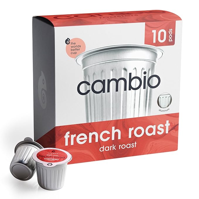 Cambio Roasters French Roast Organic Keurig KCups, Only Aluminum KCup Keurig Coffee Pods for Better & Longer Lasting Flavor, Intense Dark Roast Coffee K Cups, Toasty with Smoky Aroma, 10 count