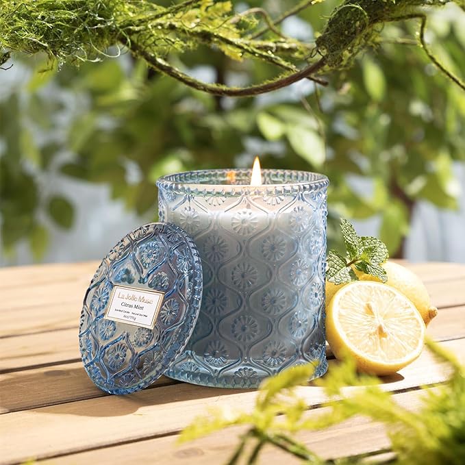 LA JOLIE MUSE Citrus Mint Candle – Yuzu, Mint & Tonka | 6 oz Natural Soy Wax | 40 Hours Clean Burn | Gift-Ready for Hosts | Fresh Citrus Candle | Elegant Home Décor