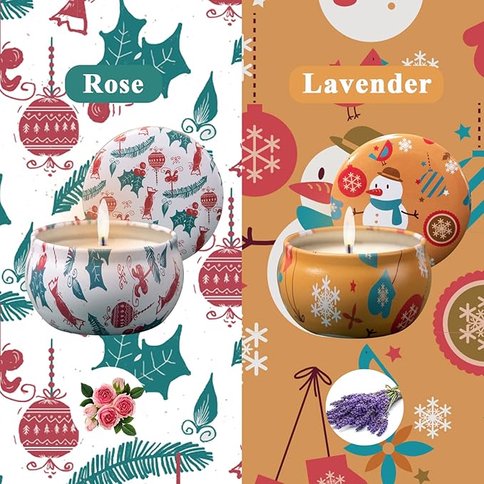 2 Pack Aromatherapy Candles, 2.5 Oz Scented Candles, Rose and Lavender, Soy Scented Candle with Floral Scents, Portable Small Jar Candle Set for Travel, Spa, Bath, Yoga, Home Decor Candle