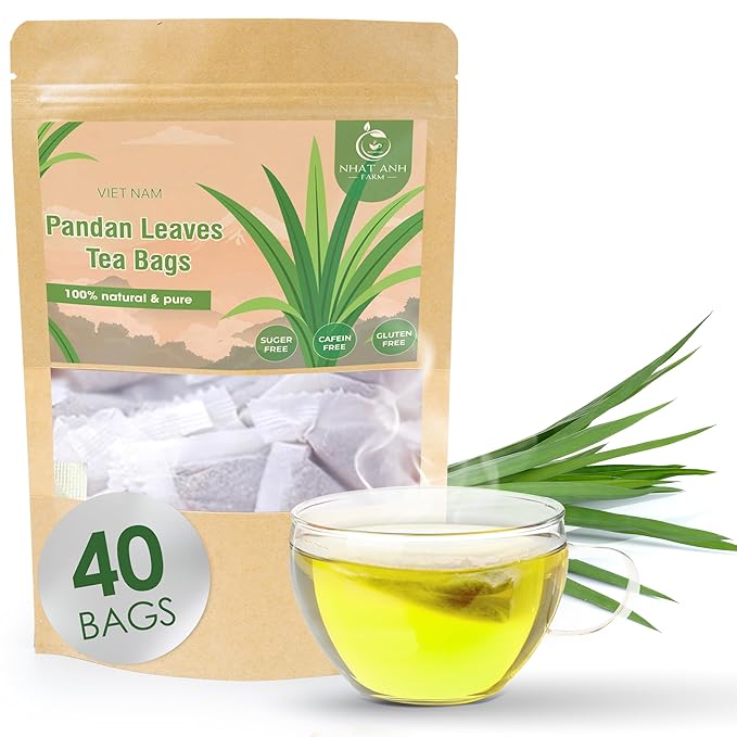 NHAT ANH FARM - Premium Pandan Leaves Tea Bags, 40 Pandan Leaves Tea Bags, 100% Natural Dried Pandan Leaves, Naturally Sweet Herbal Tea, Sugar-Free, Caffeine-Free, No Additives