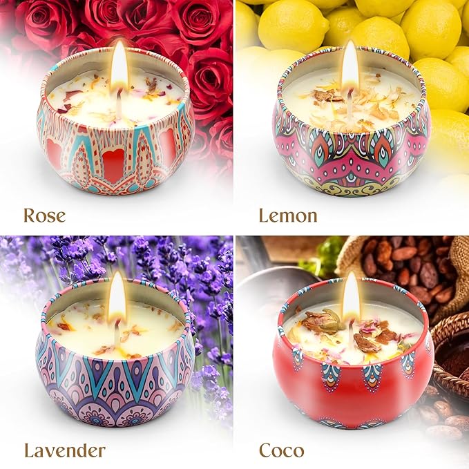 Scented Candle Gift Set – Ideal for Women Her Mum Wife Girlfriend on Mother's Day, Birthday, Christmas, Valentine's, New Home, Spa and Stress Relief