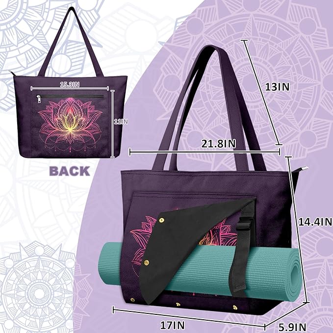 Adalore Women's Yoga Bag with Yoga Mat Carrier - Large Mat Pocket Fitness Tote for Pilates, Gym, Travel, Office & Beach