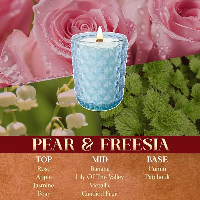 M&SENSE Pear & Freesia Scented Candle | 16.6oz, 100-Hour Burn | Natural Non-Toxic Soy Wax | Long-Lasting for Mood Healing and Gifting | for Bathroom, Kitchen, Office
