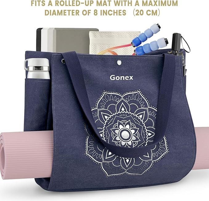 Gonex Yoga Mat Bag, Yoga Gym Bag Tote Bag with Multi Pockets For Women Men, Canvas Yoga Mat Carrier Take in Out Mat Easily For Pilates Travel Workout Office