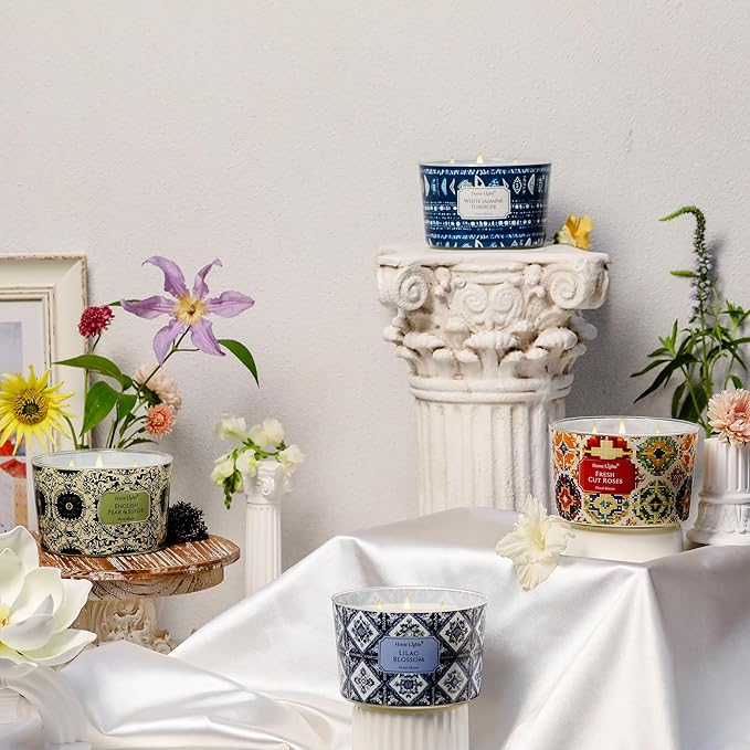 HomeLights Scented Candles for Women & Men, 18oz Candle Jars Aromatherapy 4-Wick Candle, Ideal for Bohemian Natural Textures Home Decor and Gifts, White Jasmine Tuberose