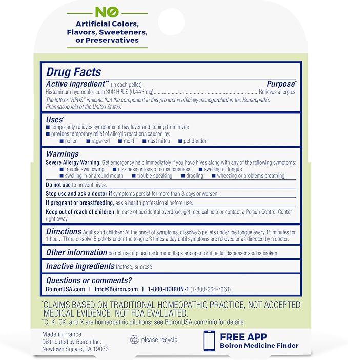 Boiron Histaminum Hydrochloricum 30C Homeopathic Medicine for Indoor or Outdoor Allergy Relief, Hay Fever, and Hives - 3 Count (240 Pellets)