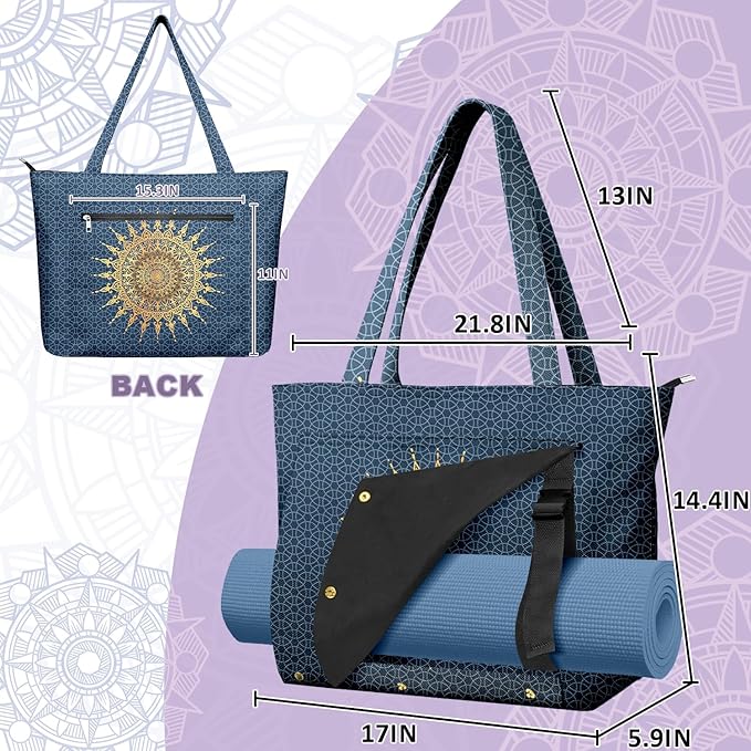 Adalore Women's Yoga Bag with Yoga Mat Carrier - Large Mat Pocket Fitness Tote for Pilates, Gym, Travel, Office & Beach
