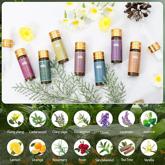 Fragrance Essential Oils Set - 14pcs, Aromatherapy Oils for Skin, Diffusers, Home Care, Humidifier Laundry, Candle Making - Tea Tree, Sandalwood, Lavender, Vanilla, Eucalyptus and More (5mL)