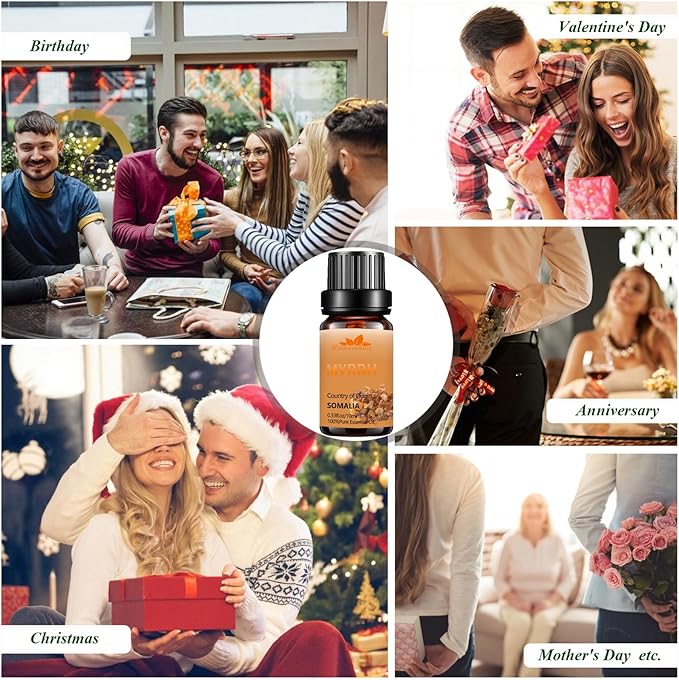 Mumianhua Myrrh Essential Oil 100% Pure Earthy Balsamic Aroma Natural Myrrh Oil for Diffuser, DIY Skincare, Wrinkle, Hair, Beard Oil & Candle Making,Office Wellness 0.33 Fl Oz
