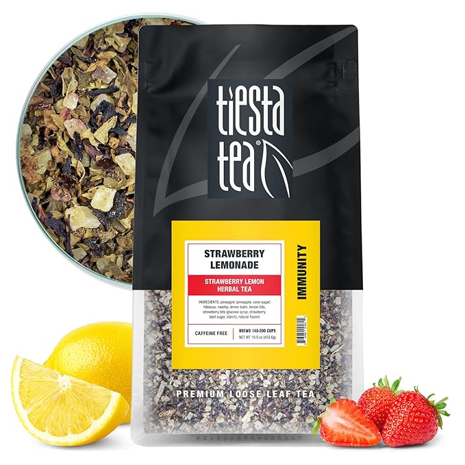 Tiesta Tea - Strawberry Lemonade, Loose Leaf, Strawberry Lemon Herbal Tea, Premium Non-Caffeinated Fruit Blend, Make Hot or Iced & Brews Up to 200 Cups, 16 Ounce Resealable Bulk Pouch