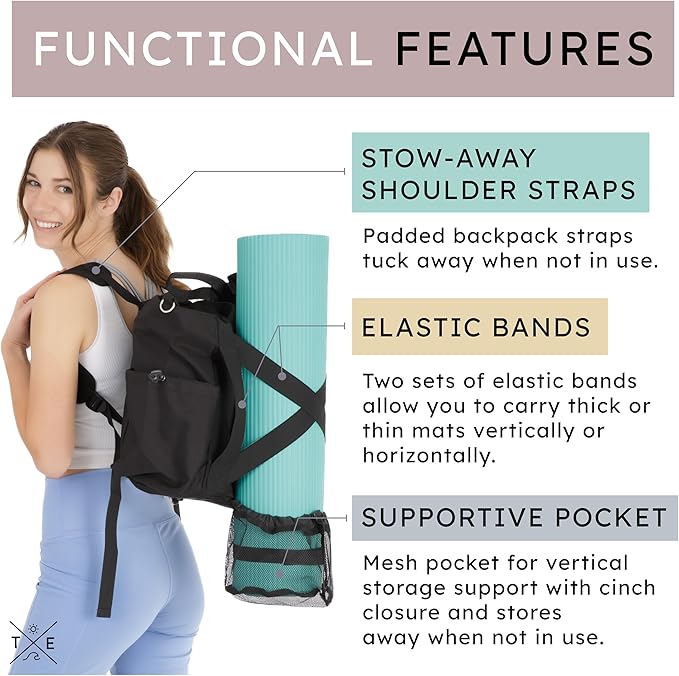 Trulee x Erica Yoga Mat Tote Bag with Backpack Straps – Water-Resistant, Durable, with Pockets for Thick & Extra-Large Mats – Yoga Carrier for Women & Men Ideal for Gym, Pilates, and Travel