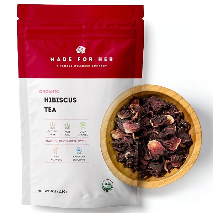 Organic Hibiscus Tea – Caffeine Free Herbal Loose Leaf Tea - Hibiscus Flowers, Rich in Antioxidants & Vitamin C, Tart & Refreshing Flavor, Best Served Hot or Iced Tea - 4oz
