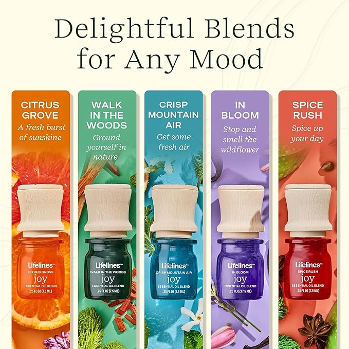 Lifelines Essential Oil Blends, Pure Joy 5-Pack - Blended Essential Oils with Precision Pump for Aromatherapy Diffusers - Long-Lasting Scented Fragrance