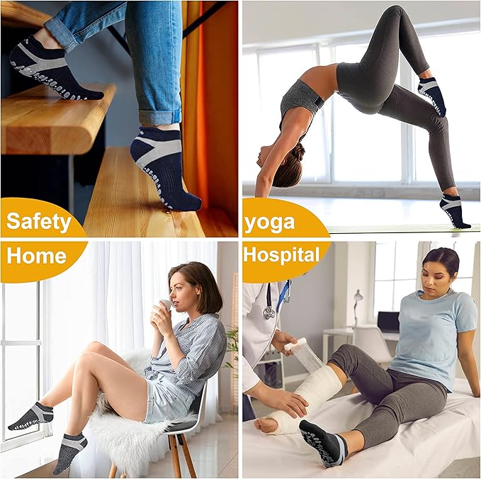 Muezna Non Slip Yoga Socks for Women, Anti-Skid Pilates, Barre, Hospital Socks with Grips, Size 5-10