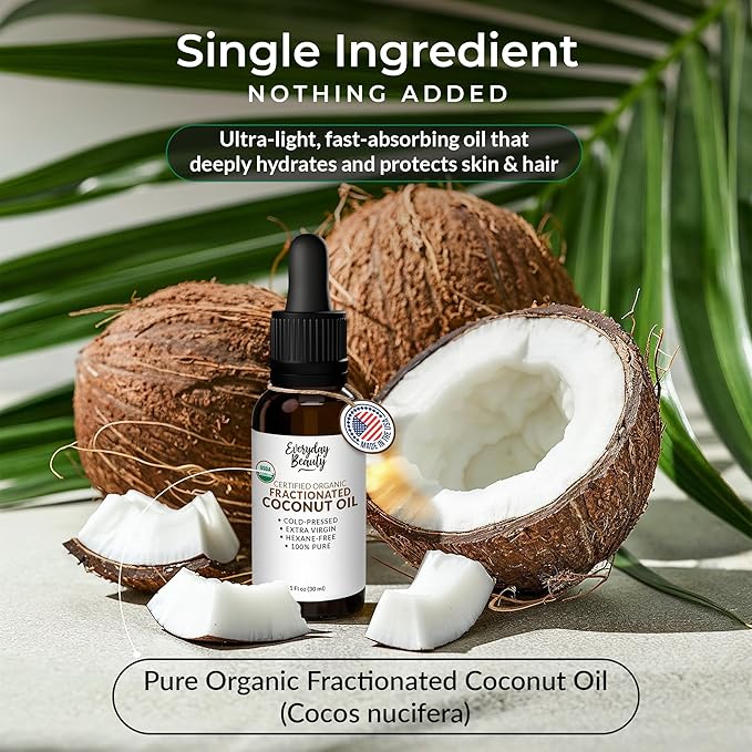 Organic Fractionated Coconut Oil | 100% Pure, Cold-Pressed | USDA Certified Organic | Amber Glass Bottle with Glass Dropper | For Face, Skin, & Hair - 1 Fl Oz