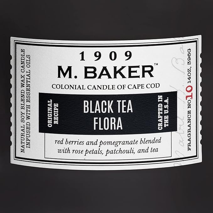 Colonial Candle Black Tea Flora Scented Jar Candle | 2-Wick Natural Soy Blend Wax Candle for Home | Relaxing Aromatherapy Candle Infused with Essential Oils | M. Baker Apothecary Glass Jar Candle