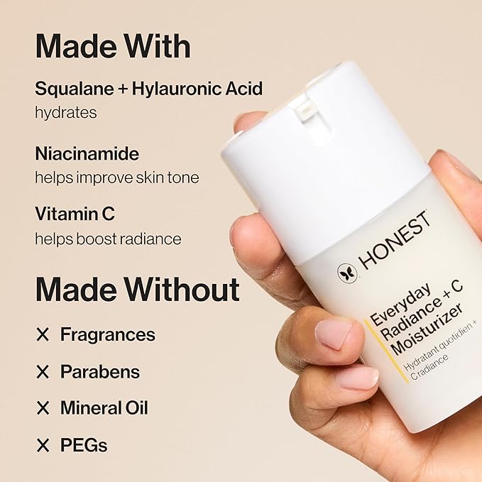 Honest Beauty Everyday Radiance Vitamin C Lightweight Moisturizer, Brightens Improves Skin Tone, Gentle for Sensitive Skin, Fragrance-Free, Vegan, 1.7 fl oz