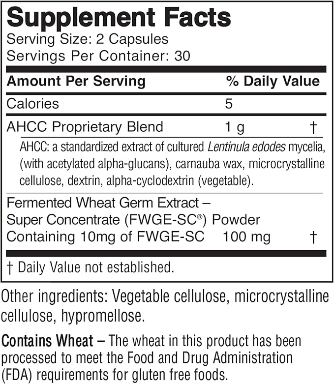 American BioSciences ImmPower Plus, AHCC & Fermented Wheat Germ Extract Herbal Supplement, 550mg per Capsule for Immune Support, Maintains Natural Killer Cell Activity, Pack of 1, 60 Veggie Capsules