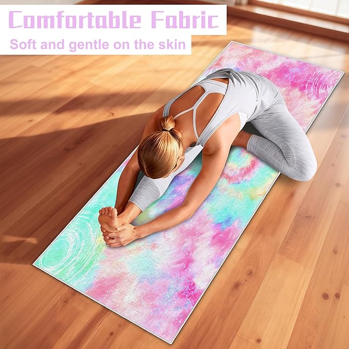 alissgorat Yoga Mat Towel,Hot Yoga Towel High-Definition Pattern,Machine Washable with Ultra-Absorbent Yoga Towels for Hot Yoga Non Slip for Fitness,Exercise,Pilates,72 x 27 in,Pink &Green