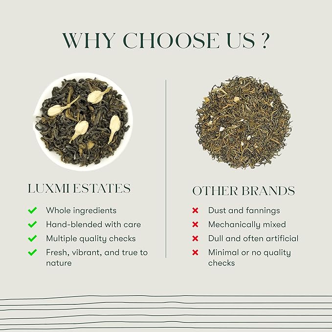 Luxmi Estates Midnight Bloom Organic Jasmine Tea (50 Tea Bags) Mildly Caffeinated Tea Bags For Relaxing, Calming, and Stress Relief, With Certified Organic Darjeeling Makaibari Green Tea