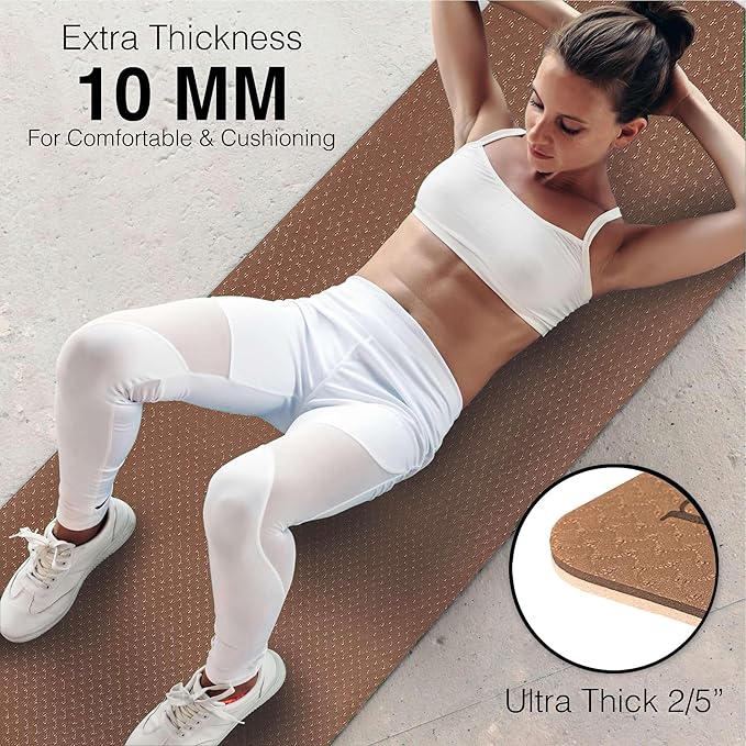 Feetlu Extra Thick Exercise Yoga Mat with Strap - 2/5 Inch (10MM), Non-Slip Workout Mat for Yoga, Pilates, and Floor Exercises