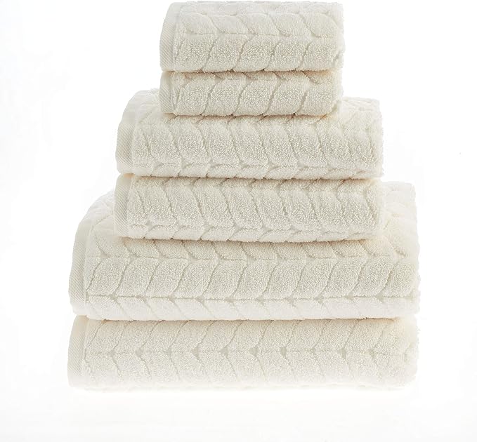 BAGNO MILANO Turkish Bath Towels, Soft Plush Jacquard Luxury Bath Towels, Quick Dry Towel Set (Cream, 6 pcs Towel Set)