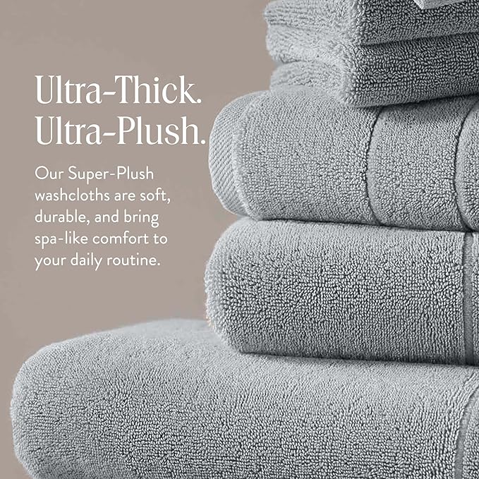 Brooklinen Super-Plush Turkish Cotton Washcloths - Set of 2 - Cotton, 820 GSM, Highly Absorbent, Machine Washable, Perfect for Home & Bathroom (13" x 13", Smoke Grey)