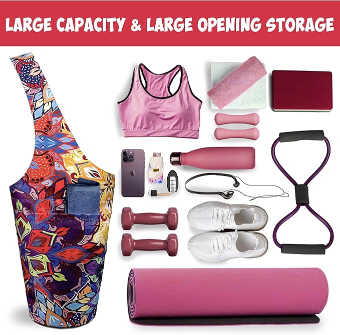 saniwu Yoga Mat Bag Carrier for Women with Side Large Pocket Durable Linen Workout Gym Travel Storage Pilates Mats