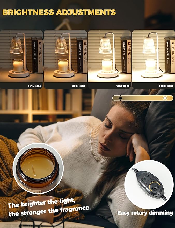 Candle Warmer Lamp with Timer Dimmable, Birthday Gifts for Women Mom, House Warming Gifts New Home Decor, Wax Melt Warmer for Jar Candles with 2 Bulbs
