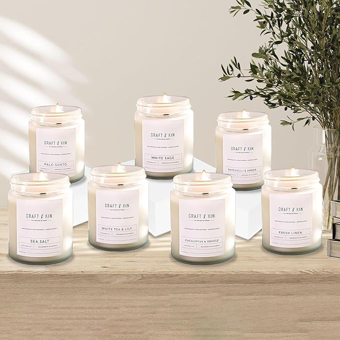 Craft & Kin White Sage Scented Candles for Cleansing | 8 Oz 45 Hour Long Lasting Holiday Candle | Classic Soy Woodwick Winter Candles | Made with Natural Soy | Gifts for Men and Women