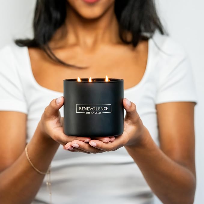Benevolence LA 3 Wick Candle, Charcoal Large Scented Candle | Soy Candles | Holiday Candle Gifts for Women and Men | Home Fragrance | Aromatherapy | Bathroom Freshener 14.5 Oz, 45 Hour Burn