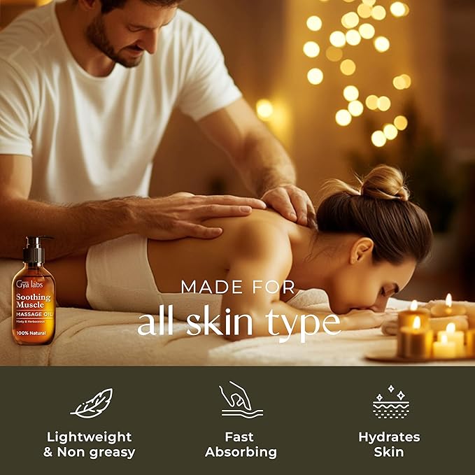 Gya Labs Soothing Massage Oil - 6.76 Fl Oz - Non-Greasy Formula for Sore Muscles, Deep Relaxation & All Skin Types - Suitable for Men & Women
