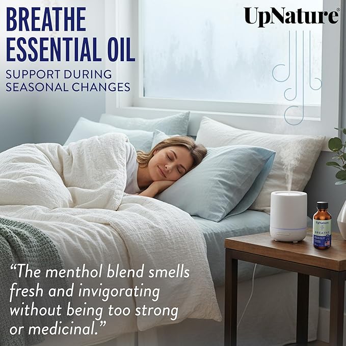 UpNature Breathe Essential Oils Blend (Large 2oz) Essential Oils for Diffusers for Home Humidifier Vaporizer Liquid, Eucalyptus and Menthol Blend, Aromatherapy Oils