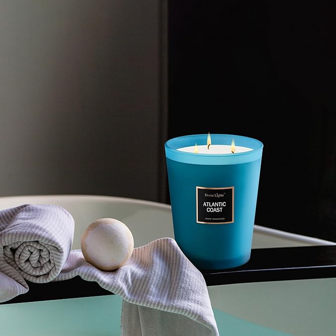 HomeLights Scented Candle | Large Jar Candle - 33.3 Oz. Natural Soy Aromatherapy Candles | Up to 130 Hours Burn Time with 3 Cotton Wicks,Home Decorative Fragrance Candles Gift - Atlantic Coast