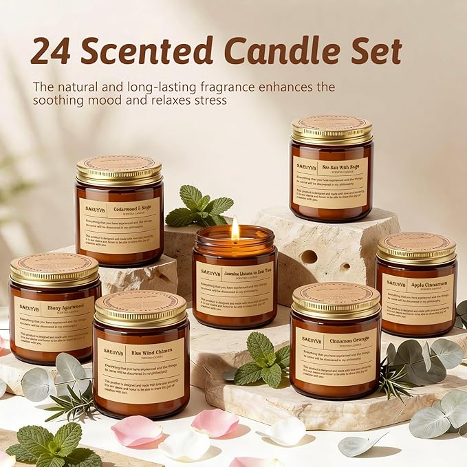 24 Pack Scented Candles for Home,3.5oz Crystal Soy Candles-Long Burning Time,Aromatherapy Candle Sets for Women Gift,Perfect for Valentine's Day,Mother's Day, Birthdays, Anniversaries