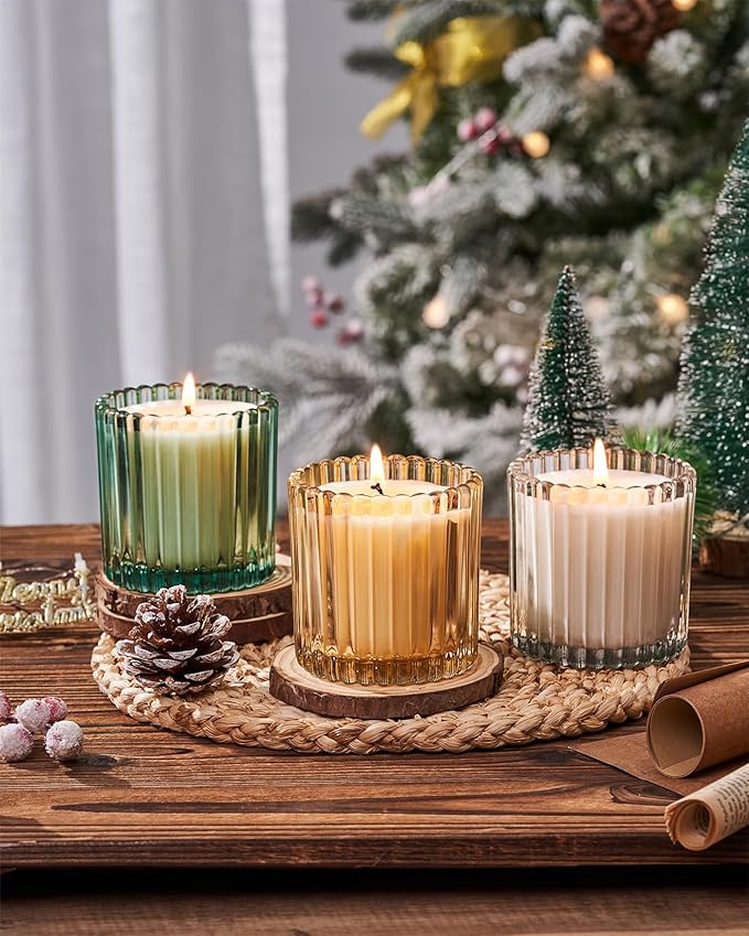 M&SENSE Blue Soy Candles for Home Scented, Cider Amber Christmas Candles Non Toxic, 9.2oz Natural Organic Clean Burning Up to 60 Hours, Christmas Home Decor Gifts for Men