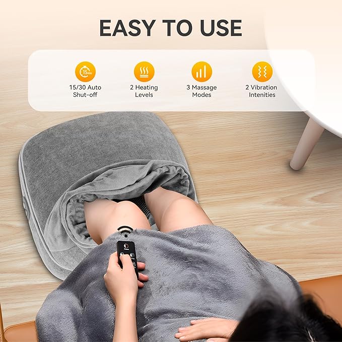 Snailax Foot Massager with Heat, Heated Foot Warmer Under Desk, Vibration Feet Massager Machine with 3 Vibrating Modes & 2 Heating Levels, Remote Control, Foot Heater