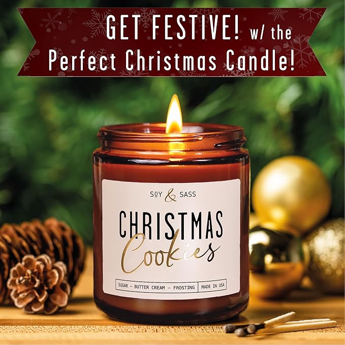 Christmas Cookie Candle, Cookie Candle – ‘Christmas Cookies’ Soy Candles, w/Sugar, Butter & Vanilla - Infused with Essential Oils I Christmas Candles I 9oz, 50Hr, Made in USA